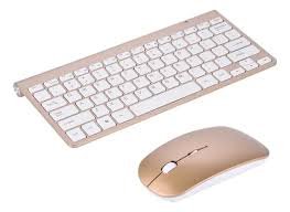 KIT TECLADO MOUSE INALAMBRICO K908 DORADO