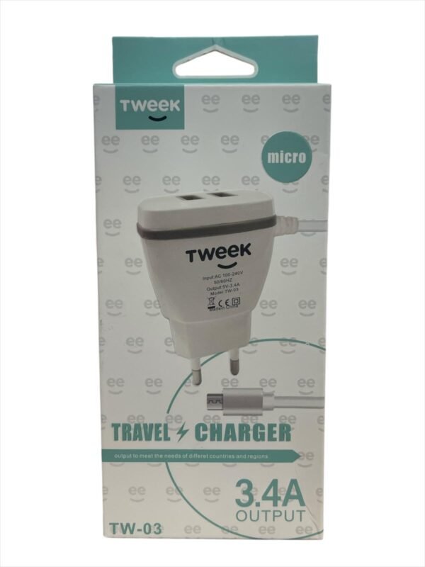 Cargador De Pared TWEEK Doble USB 3.4A Micro Usb