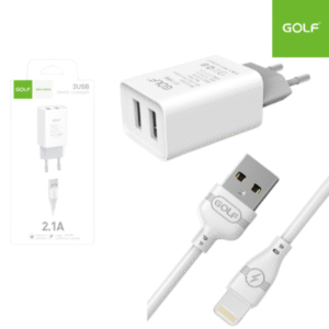 Cargador De Pared GOLF Doble USB 2.1A + Cable Lightning iPhone