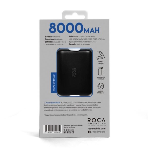 Power Bank ROCA PB8/LCD+PD 8.000mAh PD Negro - Imagen 2