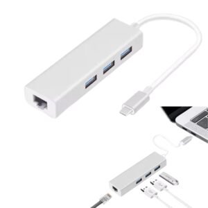 Adaptador HUB Tipo-C 2.0 / 4 En 1 ( RJ45 + 3 USB 2.0 )