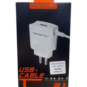 Cargador Ficha USB 2.1A + Cable Tipo C Somostel